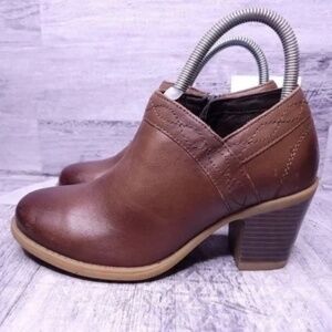 Earth Lina Austin Heeled Leather Ankle Boot Mahogany Brown Women's sz 7